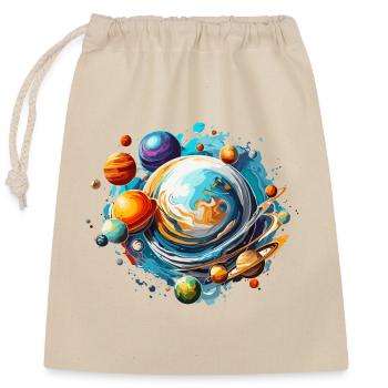 Planeten / Sonnensystem / Weltall / Galaxie - Verschließbarer Geschenkbeutel aus Baumwolle (25x30cm) - Natur - Vorne