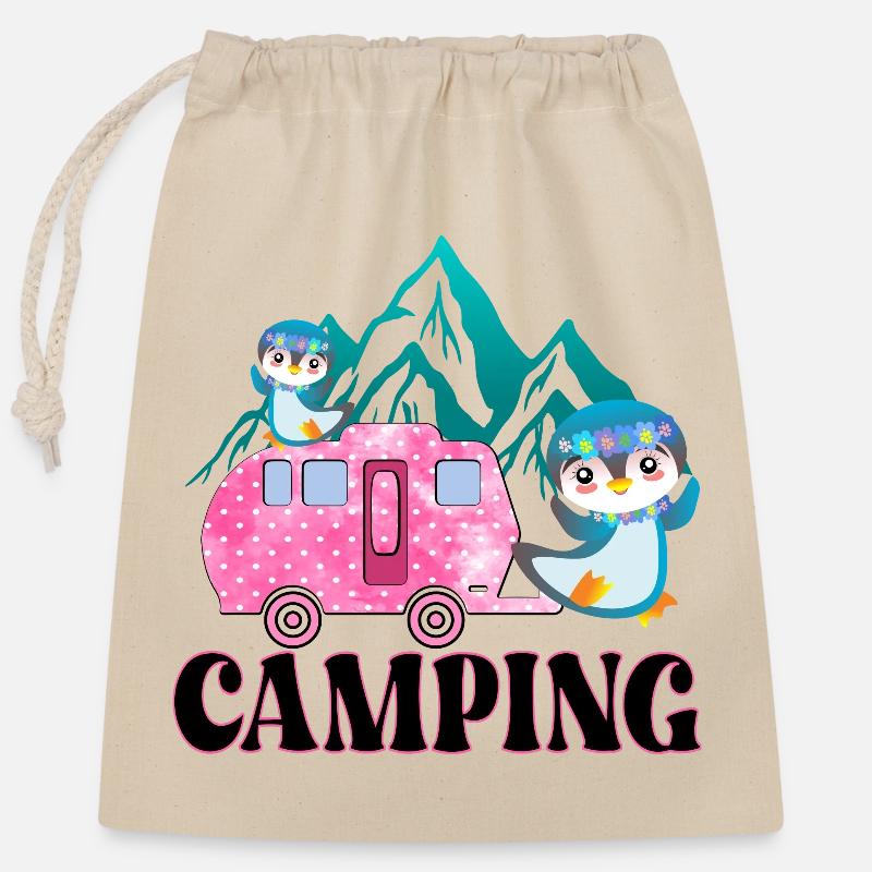 CAMPING CAMPINGSPLATZ PINGUINE - Sac cadeau en coton avec cordon (25 x 30 cm) - nature