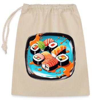 Sushi / Maki / Nigiri / Wasabi /Asiatisch - Verschließbarer Geschenkbeutel aus Baumwolle (25x30cm) - Natur - Vorne
