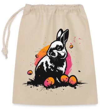 Lapin en noir à Pâques - Sac cadeau en coton avec cordon (25 x 30 cm) - nature - Devant