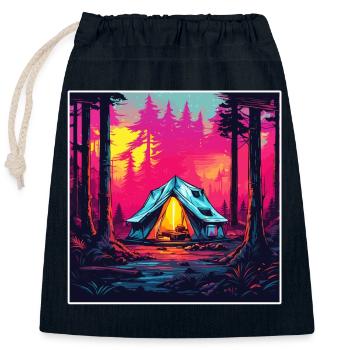 Forêt / Sauvage / Tente / Sauvage / Arbres / Vie - Sac cadeau en coton avec cordon (25 x 30 cm) - bleu marine - Devant
