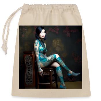 Portrait Woman 05 Tattoo - Closable cotton gift bag (25x30cm) - nature - Front