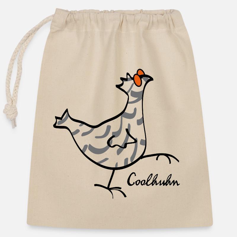 RIKELS Cool-Huhn - Verschließbarer Geschenkbeutel aus Baumwolle (25x30cm) - Natur