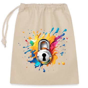 Shoulder Lock / Key / Heart Lock / Motif - Closable cotton gift bag (25x30cm) - nature - Front