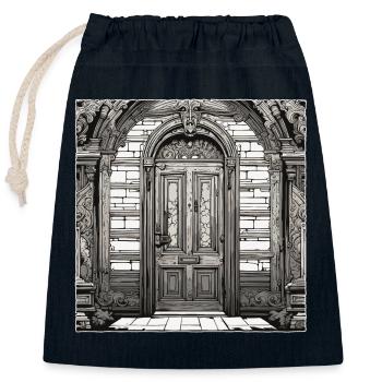 Tür / Eingang / Schloss / Tor / Haustür / Design - Verschließbarer Geschenkbeutel aus Baumwolle (25x30cm) - Navy - Vorne