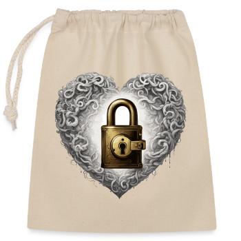 Shoulder Lock / Key / Heart Lock / Motif - Closable cotton gift bag (25x30cm) - nature - Front