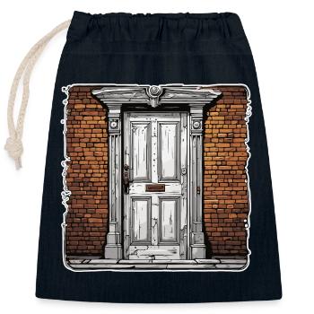 Tür / Eingang / Schloss / Tor / Haustür / Design - Verschließbarer Geschenkbeutel aus Baumwolle (25x30cm) - Navy - Vorne