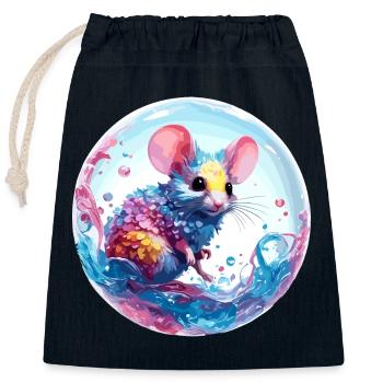 Animal dans la bulle de savon / enfantin / mignon / souris - Sac cadeau en coton avec cordon (25 x 30 cm) - bleu marine - Devant