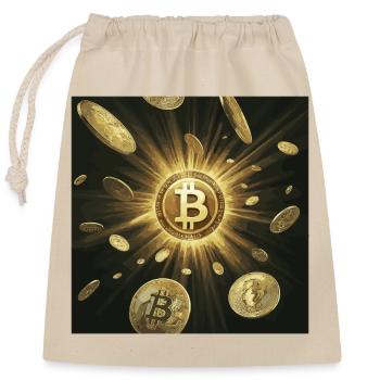 Golden Bitcoin Explosion on Dark - Closable cotton gift bag (25x30cm) - nature - Front