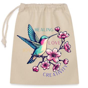 Hummingbird - Closable cotton gift bag (25x30cm) - nature - Front