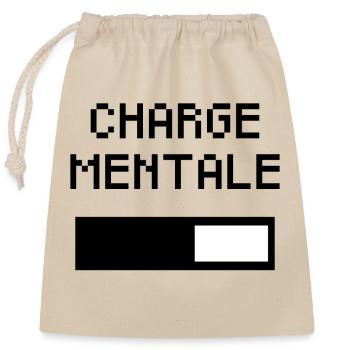 Charge Mentale – Batterie Qui se Vide - Femme - Sac cadeau en coton avec cordon (25 x 30 cm) - nature - Devant