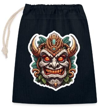 Tiki / Hawaï / Tropical / Île / Culture / Logo - Sac cadeau en coton avec cordon (25 x 30 cm) - bleu marine - Devant