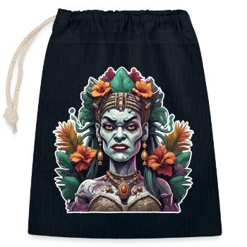 Tiki / Hawaï / Tropical / Île / Culture / Logo - Sac cadeau en coton avec cordon (25 x 30 cm) - bleu marine - Devant
