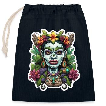 Tiki / Hawaï / Tropical / Île / Culture / Logo - Sac cadeau en coton avec cordon (25 x 30 cm) - bleu marine - Devant