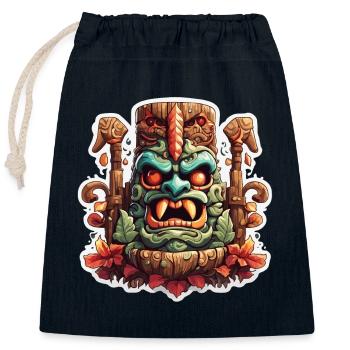 Tiki / Hawaii / Tropical / Island / Culture / Logo - Closable cotton gift bag (25x30cm) - navy - Front