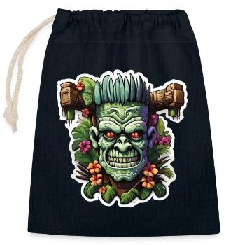 Tiki / Hawaï / Tropical / Île / Culture / Logo - Sac cadeau en coton avec cordon (25 x 30 cm) - bleu marine - Devant