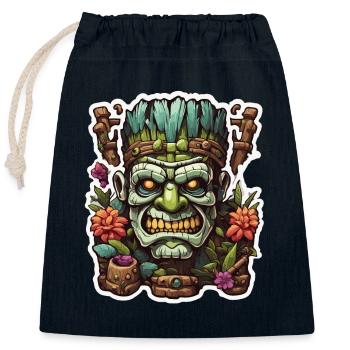 Tiki / Hawaï / Tropical / Île / Culture / Logo - Sac cadeau en coton avec cordon (25 x 30 cm) - bleu marine - Devant