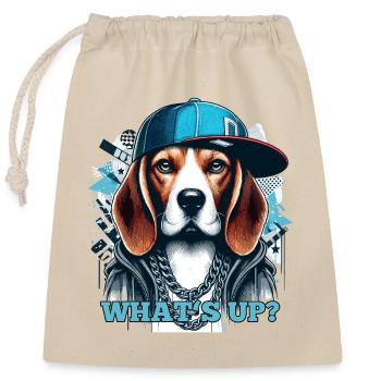 Beagle Gangsta What's Up? Dog Gift - Closable cotton gift bag (25x30cm) - nature - Front
