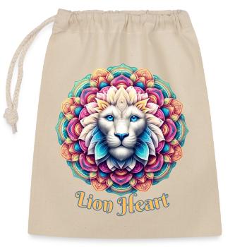 Löwe Mandala - Verschließbarer Geschenkbeutel aus Baumwolle (25x30cm) - Natur - Vorne