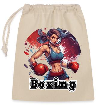 Boxerin / Sport / Kampf / Arena / Boxring / Fäuste - Verschließbarer Geschenkbeutel aus Baumwolle (25x30cm) - Natur - Vorne