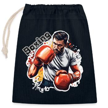 Boxeur / Sports / Combat / Arène / Ring de boxe / Poings - Sac cadeau en coton avec cordon (25 x 30 cm) - bleu marine - Devant
