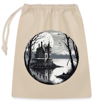 Lakeside House / Cabin / Lake / Mountains / Nature /Forest - Closable cotton gift bag (25x30cm) - nature - Front