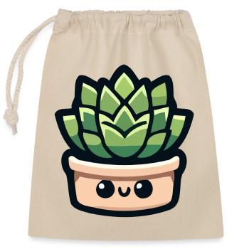 Petite Potted Pal: Die fröhliche Sukkulente - Verschließbarer Geschenkbeutel aus Baumwolle (25x30cm) - Natur - Vorne