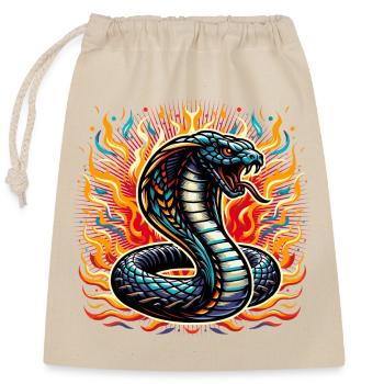 farbenfrohes Cobra-Schlangen Motiv mit Flammen - Verschließbarer Geschenkbeutel aus Baumwolle (25x30cm) - Natur - Vorne