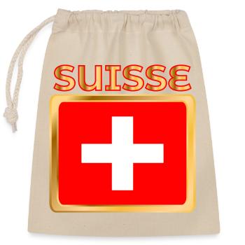SCHWEIZER FLAGGE - Verschließbarer Geschenkbeutel aus Baumwolle (25x30cm) - Natur - Vorne