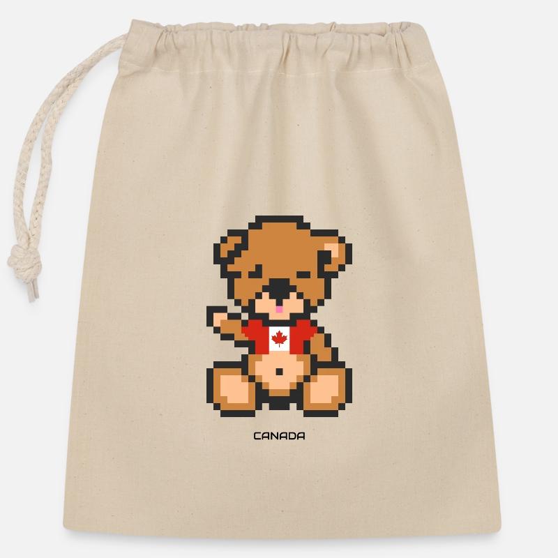Pixel Bär Kanada - Verschließbarer Geschenkbeutel aus Baumwolle (25x30cm) - Natur