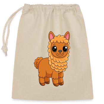 Alpaka Niedliche Maskottchen Zeichentrickfigur Kawaii - Verschließbarer Geschenkbeutel aus Baumwolle (25x30cm) - Natur - Vorne