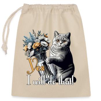 BKH Britisch Kurzhaar Katze Vase umkippen Geschenk - Verschließbarer Geschenkbeutel aus Baumwolle (25x30cm) - Natur - Vorne