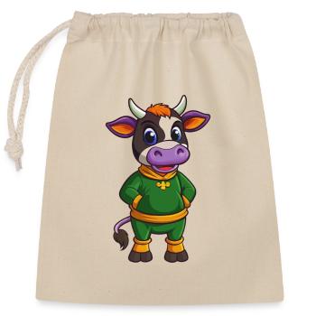 Cow Funny Kawaii Cartoon Character Clipart - Closable cotton gift bag (25x30cm) - nature - Front