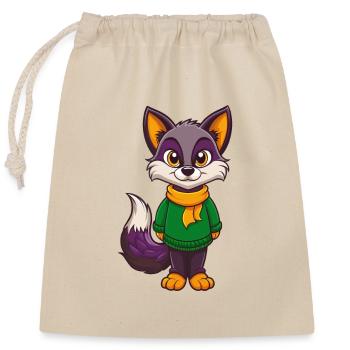 Polarfuchs Lustige Kawaii Cartoon Figur Clipart - Verschließbarer Geschenkbeutel aus Baumwolle (25x30cm) - Natur - Vorne