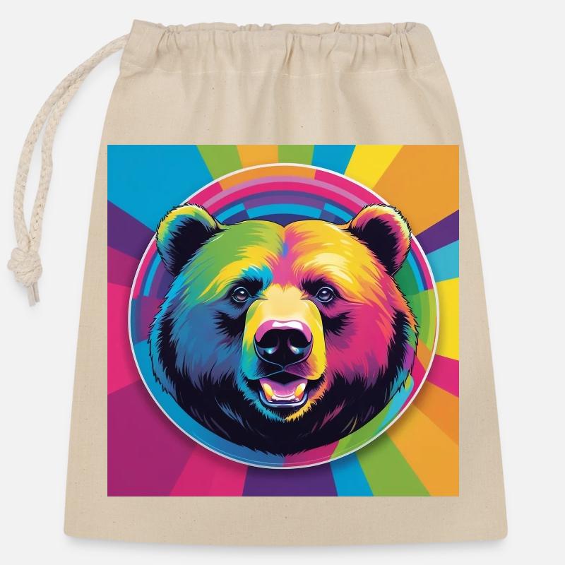 Rainbow Bear - Closable cotton gift bag (25x30cm) - nature