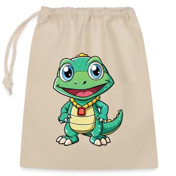 Monitor Eidechse Cartoon Figur Kawaii Clipart - Verschließbarer Geschenkbeutel aus Baumwolle (25x30cm) - Natur - Vorne