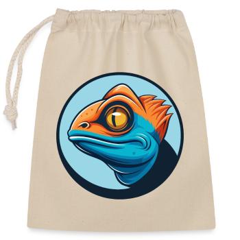 Chameleon Cute Kawaii Cartoon Animal Pet Logo - Closable cotton gift bag (25x30cm) - nature - Front
