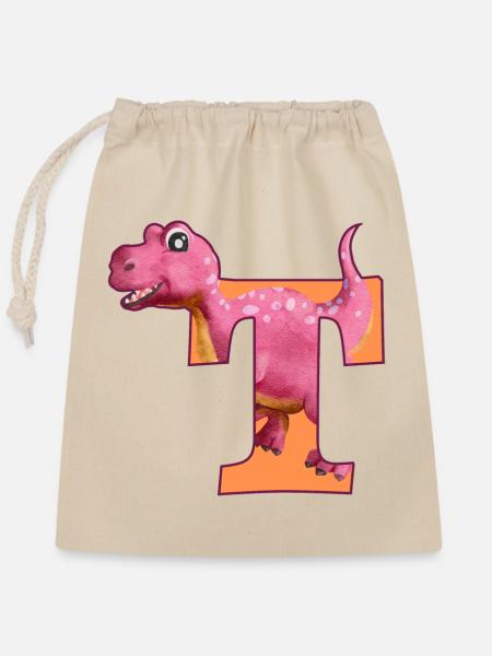 T - DINOSAURIER, Personalisierbar - Verschließbarer Geschenkbeutel aus Baumwolle (25x30cm) - Natur