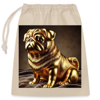 Goldener Pug Skulptur - Verschließbarer Geschenkbeutel aus Baumwolle (25x30cm) - Natur - Vorne