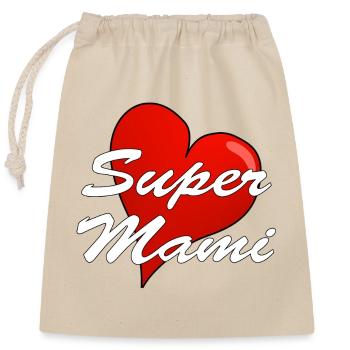 SUPER MAMI - Verschließbarer Geschenkbeutel aus Baumwolle (25x30cm) - Natur - Vorne