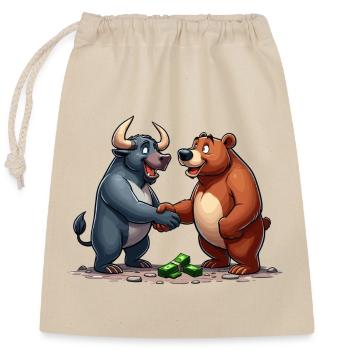 Marché boursier Taureau Ours Poignée de main Profit Cadeau - Sac cadeau en coton avec cordon (25 x 30 cm) - nature - Devant