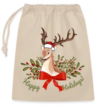 Happy Holidays - Closable cotton gift bag (25x30cm) - nature - Front
