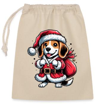 Beagle Weihnachtsmann - Verschließbarer Geschenkbeutel aus Baumwolle (25x30cm) - Natur - Vorne