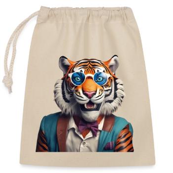 Sophisticated Tiger with Blue Sunglasses - Closable cotton gift bag (25x30cm) - nature - Front