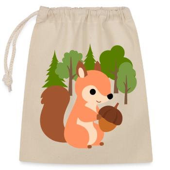 Eichhörnchen mit Nuss - Verschließbarer Geschenkbeutel aus Baumwolle (25x30cm) - Natur - Vorne