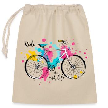 Ride the Art of Life Vibrant Watercolor Bicycle - Sac cadeau en coton avec cordon (25 x 30 cm) - nature - Devant
