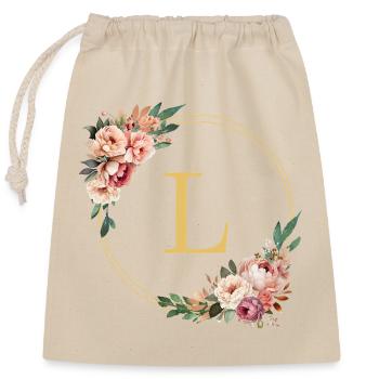 L Monogram, Couronne de fleurs, Personnalisable - Sac cadeau en coton avec cordon (25 x 30 cm) - nature - Devant