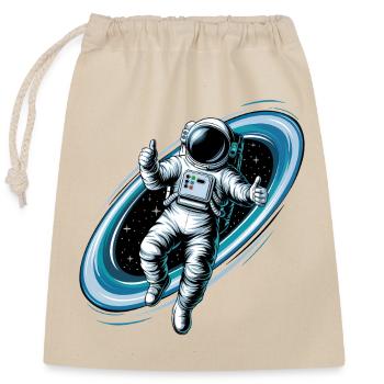 Cool astronaut in space with thumbs up - Closable cotton gift bag (25x30cm) - nature - Front