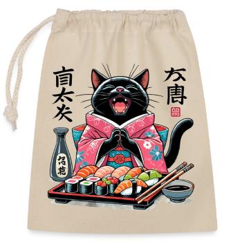 Sushi Katze Kimono Maki Nigiri Geschenk - Verschließbarer Geschenkbeutel aus Baumwolle (25x30cm) - Natur - Vorne
