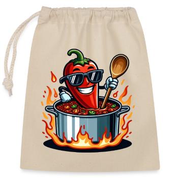Cuisiner avec le feu - Sac cadeau en coton avec cordon (25 x 30 cm) - nature - Devant